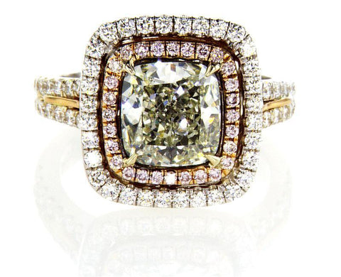 Engagement Ring GIA Rare Natural FANCY GREEN PINK Diamonds 3.28 CTW Radiant Cut