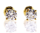 Yellow Gold Screw Back Natural Round Cut Diamond Studs Earrings GIA 1.40 CT VVS2
