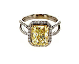 GIA Certified 3.72 CTW Natural Fancy Yellow Diamond Ring Radiant Cut White Gold
