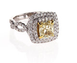 GIA Certified Cushion Fancy Yellow Diamond Ring 3 CTW White Gold VS2 $25,000