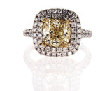 GIA Certified Cushion FANCY YELLOW DIAMOND RING VS2 4 CTW