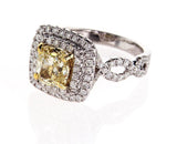 GIA Certified Cushion Fancy Yellow Diamond Ring 3 CTW White Gold VS2 $25,000