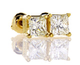 Certified 14k Yellow Gold Princess Cut Diamond Studs Earrings 1.46 CT H-I VVS
