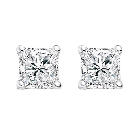 14k White Gold Natural Princess Cut Diamond Stud Earrings 1/2 CTW VS1 Clarity