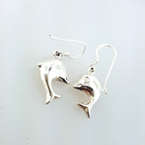 Sterling Silver High Dolphin Charm Drop Dangle Hook Back Earrings Made in Italy