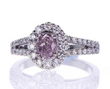 GIA Certified Oval Cut Fancy Purplish Pink Diamond Engagement Ring 1.39 CTW 14k