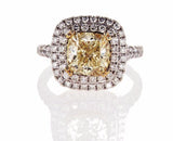 GIA Certified Cushion FANCY YELLOW DIAMOND RING VS2 4 CTW