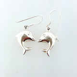 Sterling Silver High Dolphin Charm Drop Dangle Hook Back Earrings Made in Italy