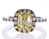 Halo Diamond Engagement Ring GIA Certified Fancy Yellow Cushion 2.80 CTW VS1