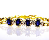 Classic 4 TCW Natural Blue Sapphires and Diamond Tennis Bracelet18K Yellow Gold
