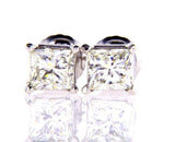 Certified 14k White Gold Princess Cut Diamond Studs Earrings 1 CT F-G Color VVS