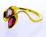 Natural Marquise Cut Pink And Purple Sapphire Ring Women 14K Yellow Gold .80 CTW