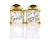 Certified 14k Yellow Gold Princess Cut Diamond Studs Earrings 1.46 CT H-I VVS