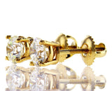 Yellow Gold Screw Back Natural Round Cut GIA Diamond Studs Earrings 2 CTW VVS1