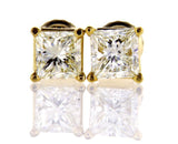 Certified 14k Yellow Gold Princess Cut Diamond Studs Earrings 1.46 CT H-I VVS