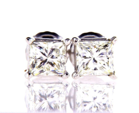 Certified 14k White Gold Princess Cut Diamond Studs Earrings 1 CT F-G Color VVS