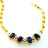 Classic 4 TCW Natural Blue Sapphires and Diamond Tennis Bracelet18K Yellow Gold