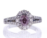 GIA Certified Oval Cut Fancy Purplish Pink Diamond Engagement Ring 1.39 CTW 14k