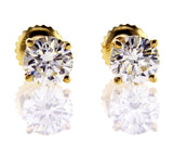 Yellow Gold Screw Back Natural Round Cut Diamond Studs Earrings GIA 1.40 CT VVS2
