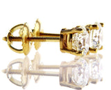 14K Yellow Gold Screw Back Natural Round Cut Diamond Studs Earrings 1.25 CTW
