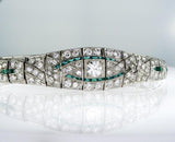 Rare Vintage Platinum Art Deco Diamond and Emerald Antique Bracelet 7.00 CTW