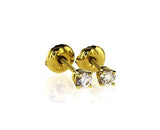 Yellow Gold Screw Back Natural Round Cut Diamond Studs Earrings 1/5 CT F VS2