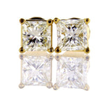 Certified 14k Yellow Gold Princess Cut Diamond Studs Earrings 1.46 CT H-I VVS