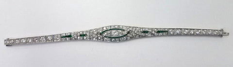 Rare Vintage Platinum Art Deco Diamond and Emerald Antique Bracelet 7.00 CTW