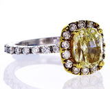 Halo Diamond Engagement Ring GIA Certified Fancy Yellow Cushion 2.80 CTW VS1
