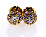 Natural Round Cut Halo Stud Diamond Earrings 14k Yellow Gold 2.20 ct Screw Back