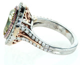 GIA Certified Rare Natural Fancy Green Pear Cut 18k Gold Diamond Ring 3.40 CTW
