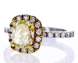 Halo Diamond Engagement Ring GIA Certified Fancy Yellow Cushion 2.80 CTW VS1