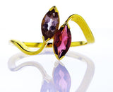 Natural Marquise Cut Pink And Purple Sapphire Ring Women 14K Yellow Gold .80 CTW