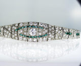 Rare Vintage Platinum Art Deco Diamond and Emerald Antique Bracelet 7.00 CTW