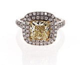 GIA Certified Cushion FANCY YELLOW DIAMOND RING VS2 4 CTW