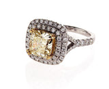GIA Certified Cushion FANCY YELLOW DIAMOND RING VS2 4 CTW