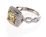 GIA Certified Cushion Fancy Yellow Diamond Ring 3 CTW White Gold VS2 $25,000