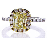Halo Diamond Engagement Ring GIA Certified Fancy Yellow Cushion 2.80 CTW VS1