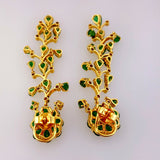 Certified 14k Yellow Gold Natural Diamond and Emerald Chandelier Earrings