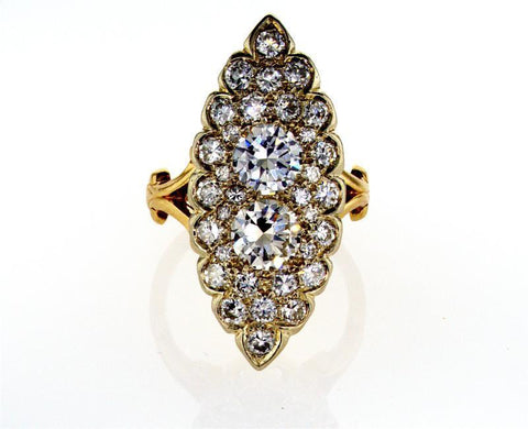 Vintage Estate Diamond Ring 14k Yellow Gold Unique Design 2.50 CTW G VS1