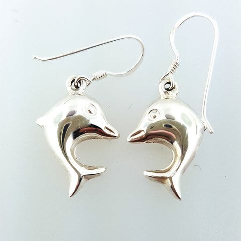 Sterling Silver High Dolphin Charm Drop Dangle Hook Back Earrings Made in Italy