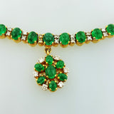 18k Yellow Gold Natural Diamond and Emerald Cabochon Necklace Jewelry Set