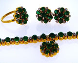 18k Yellow Gold Natural Diamond and Emerald Cabochon Necklace Jewelry Set