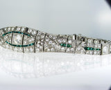 Rare Vintage Platinum Art Deco Diamond and Emerald Antique Bracelet 7.00 CTW