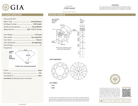 GIA Certified Natural Rare Fancy Pink Round Brilliant Loose Diamond 0.18 Carats