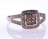 Natural Round Cut Diamond Engagement Ring 0.70 Carats Brown and White Diamonds