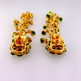 Certified 14k Yellow Gold Natural Diamond and Emerald Chandelier Earrings