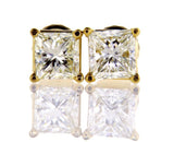 Certified 14k Yellow Gold Princess Cut Diamond Studs Earrings 1.46 CT H-I VVS