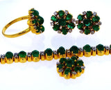 18k Yellow Gold Natural Diamond and Emerald Cabochon Necklace Jewelry Set