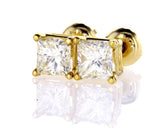 Certified 14k Yellow Gold Princess Cut Diamond Studs Earrings 1.49 CT VVS-VS